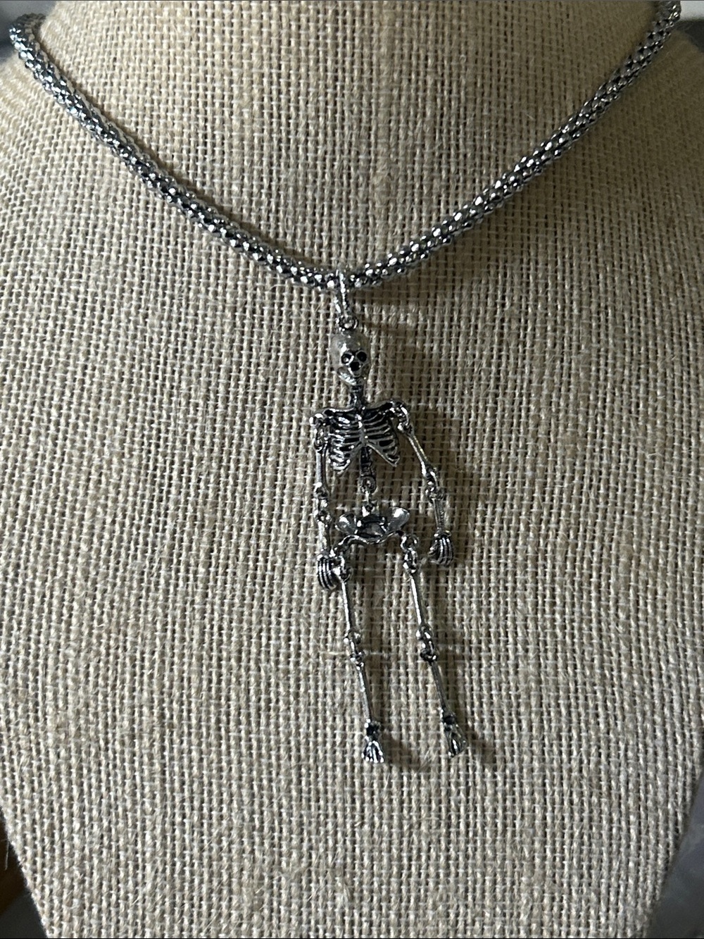 Silver Skeleton Pendant Necklace - Women Jewelry
